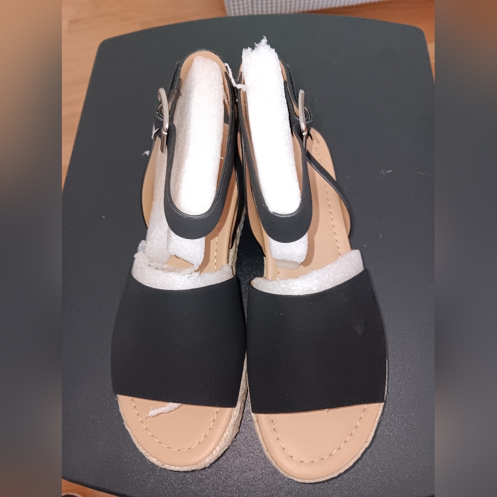 Soda Black and Tan Sandals